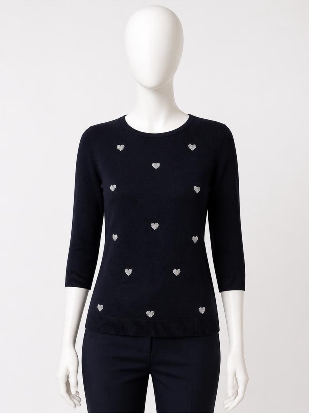 ELLE Black Knit Sweater with Silver
Rhinestone Hearts - Size [S]. EUC - Picture 6 of 13